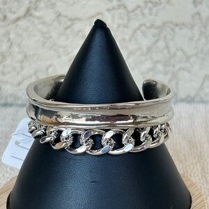 Brutalist Silver Chain Link Cuff Bracelet